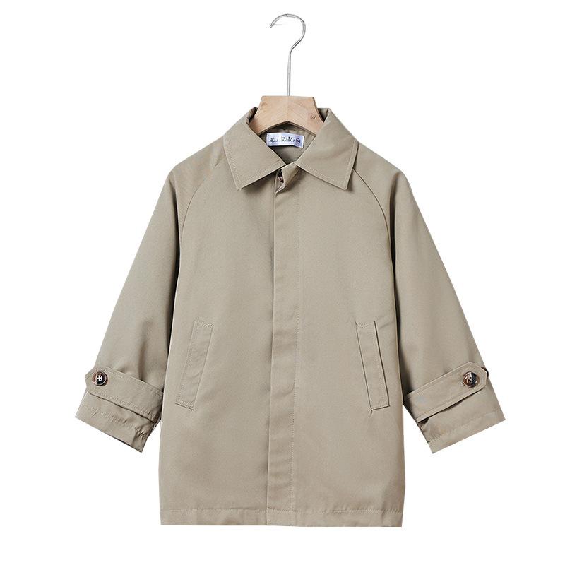 コート 男の子 おしゃれ ミディアム丈 カーキ 英国風 シンプル 春秋 カジュアル 長袖 トレンチ風 上着