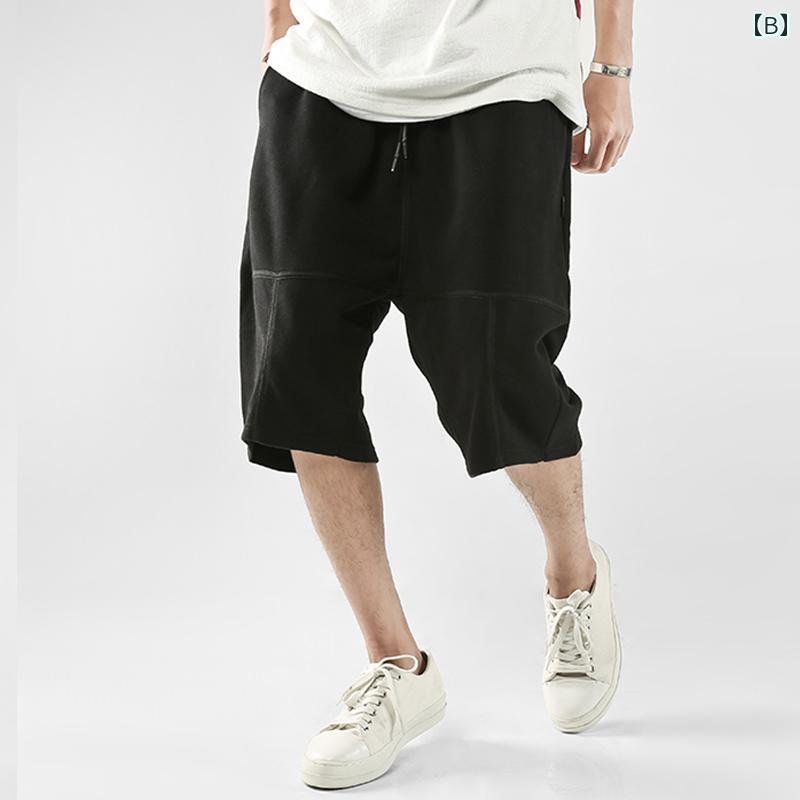 メンズハーフパンツ 大人 夏 大きいサイズ ゆったり ウエストゴム 紐 ポケット 五分丈 ワイド 薄手 ロークロッチ カジュアル 赤 黒 グレー