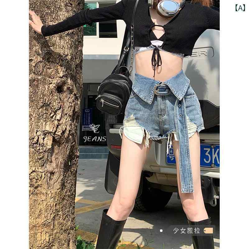フロントップ楽天市場店のショートパンツ レディース 春夏 大人 短パン カジュアル お出かけ ビーチ おしゃれ デニム レトロ 個性的 大きいサイズ 青 黒｜アングル2