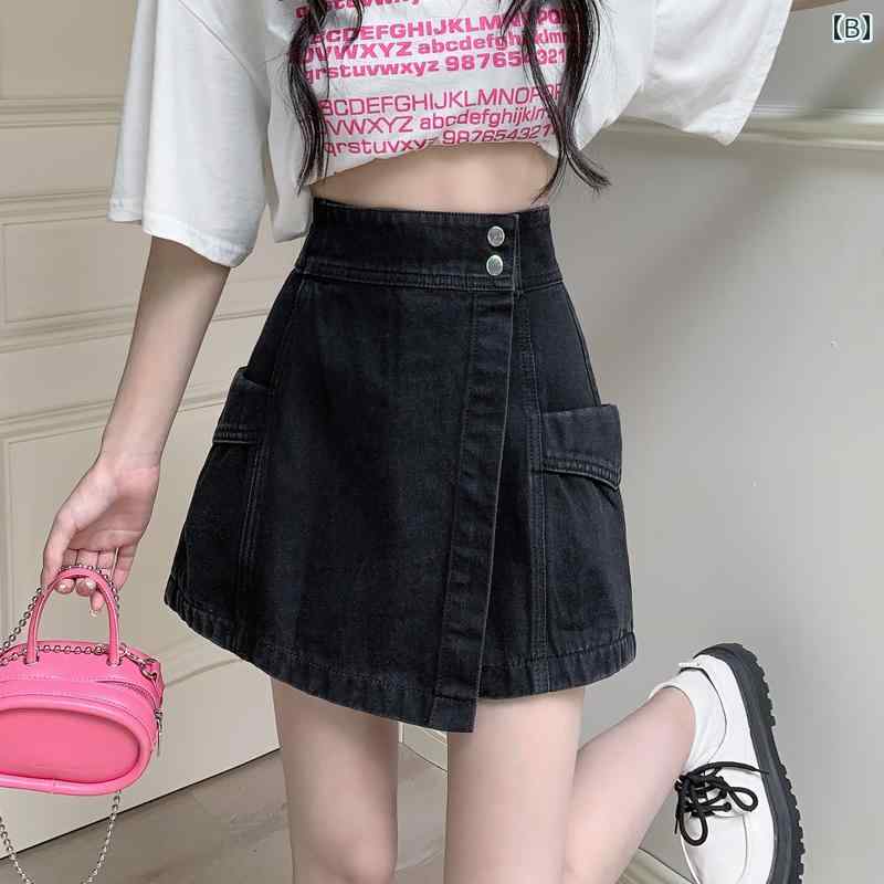 ショートパンツ レディース 春夏 大人 短パン カジュアル お出かけ ビーチ おしゃれ デニム ハイウエスト スカート風 ワイドレッグ 大きいサイズ 青 黒