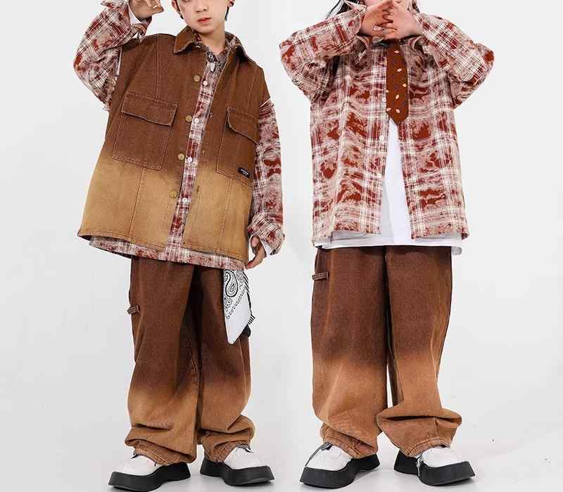 ダンス衣装 セットアップ ストリート 子供 男の子 レトロ ベスト シャツ ヒップホップ かっこいい クー..
