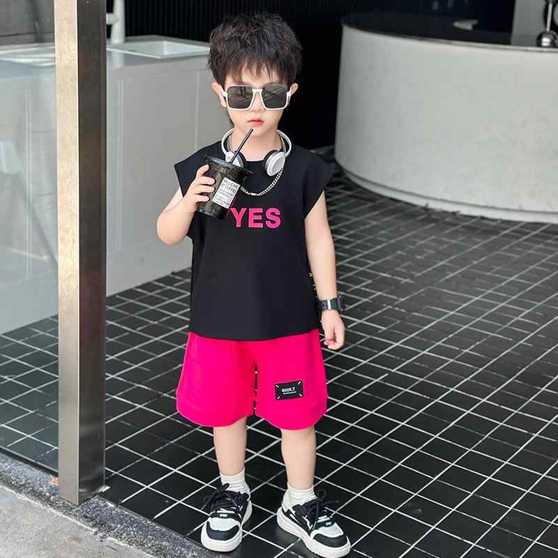 セットアップ 男の子 おしゃれ 夏 ノースリーブ プリント タンクトップ Tシャツ カジュアル スポーティ ストリート キッズコーデ