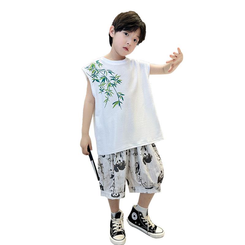 セットアップ 男の子 おしゃれ 夏 薄手 ノースリーブ tシャツ 子供 トップス プリント 半袖 カジュアル 涼しい