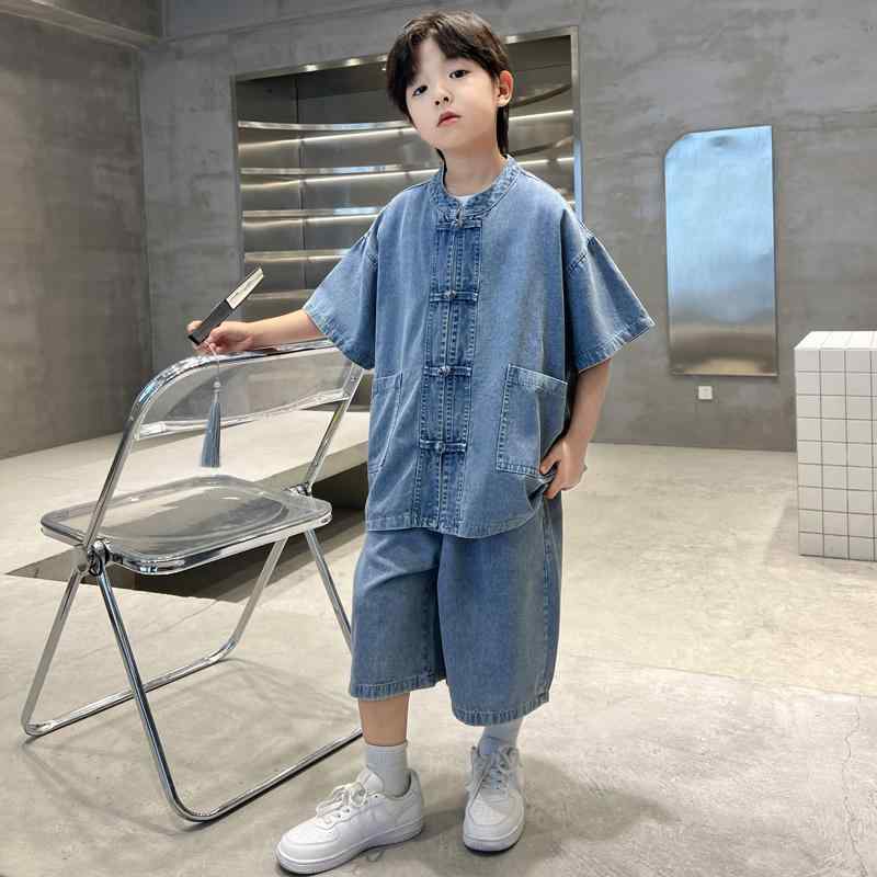Other - セットアップ 男の子 デニム 半袖 チャイナボタン 中華風 夏 カジュアル ゆったり ストリート シンプル