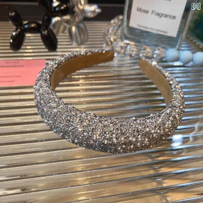カチューシャ レディース 韓国 幅広 太い ワイド ヘアバンド アクセサリー 装飾 小物 髪飾り パール ラインストーン キラキラ スタイリッシュ エレガント おしゃれ 2