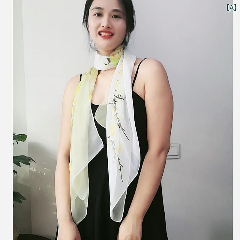 スカーフ 長方形 ロング レディース 春秋 ファッション 小物 アイテム プレゼント 韓国 冬 薄手 ガーゼ シフォン 花 ワンポイント