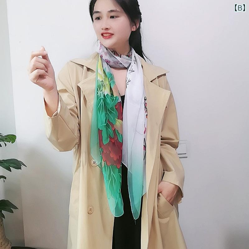 スカーフ 長方形 ロング レディース 春秋 ファッション 小物 アイテム プレゼント 韓国 冬 薄手 ガーゼ シフォン 花 ワンポイント