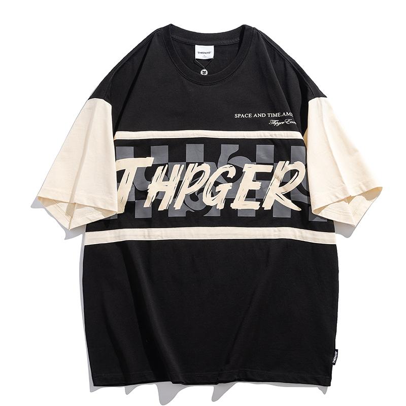 Tシャツ メンズ おしゃれ 大きいサイズ 夏 配色 切り替え プリント カジュアル 半袖 ゆったり 体型カバー