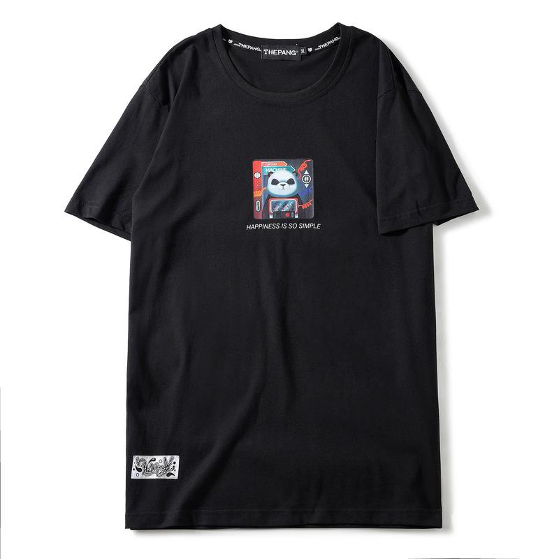 乐天商城 - Tシャツ メンズ おしゃれ 大きいサイズ 夏 半袖 クルーネック 綿 ゆったり キャラクター プリント カジュアル 黒