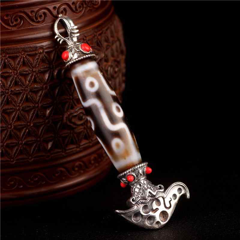 大ぶり ペンダント ネパール チベット エスニック 民族 個性 スターリングシルバー 金剛杵 ビーズ おしゃれ ネックレス メンズ レディース 茶