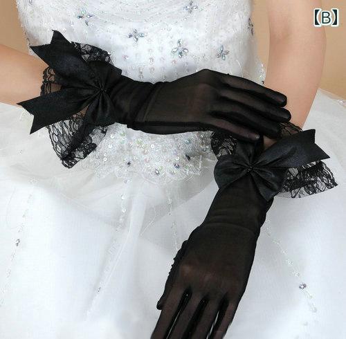 ウェディンググローブ レース ブライダル 黒 ガーゼ リボン 手袋 ドレス ショート 白 赤 結婚式 パーティ かわいい 披露宴 前撮り
