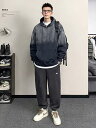 パーカー メンズ 春 厚手 グラデーション フード スウェット ゆったり トップス パンツ バティック 大きいサイズ 裏起毛 プルオーバー カンガルーポケット 秋冬 黒 グレー 茶(4)