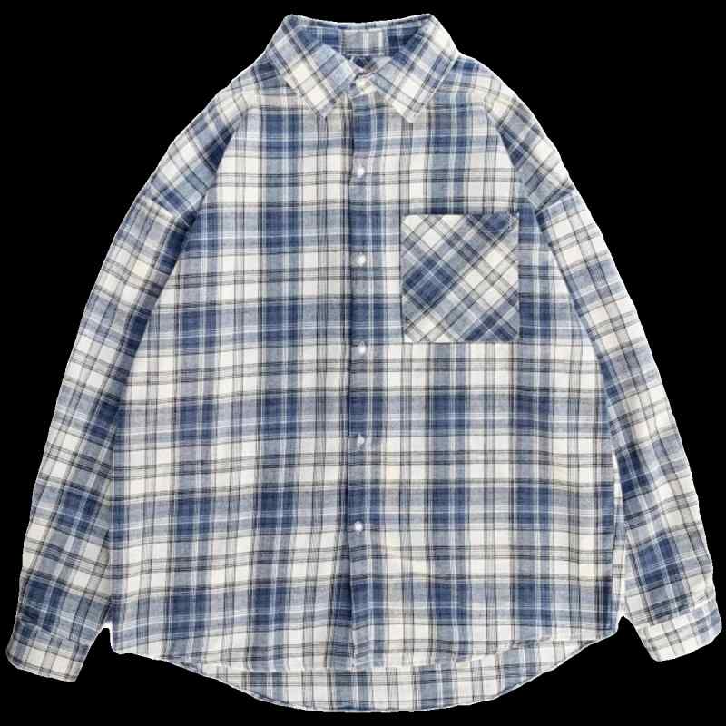 シャツ メンズ 長袖 チェック柄 春秋 ゆったり ビッグシルエット カジュアル 羽織り カップル 大きいサイズ ポインテッドカラー ボタン おしゃれ グレー アプリコット