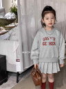 女の子 キッズ プリーツスカート 春秋 上下セット 大きいサイズ ゆったり カジュアル シンプル 英文字ロゴ トップス 長袖 グレー おしゃれ