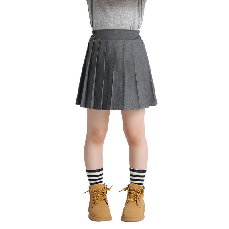 女の子 キッズ プリーツスカート カレッジスタイル 春秋 ウエストゴム インナーパンツ カジュアル 無地 シンプル ピンク グレー 白