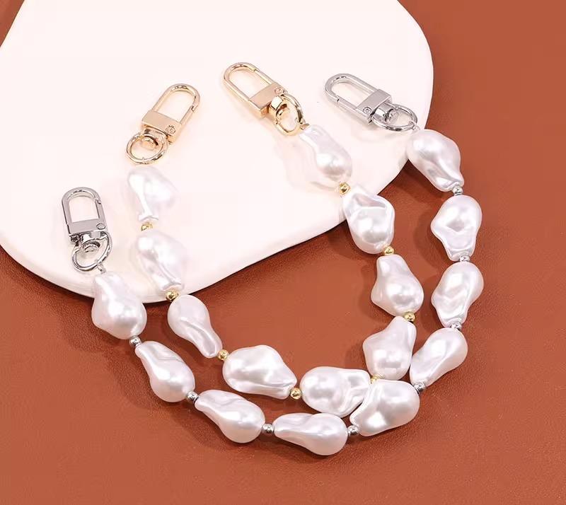 バッグ ストラップ 付け替え 材料 ハンドル 持ち手 ショルダー 携帯電話 チェーン スマホ 多用途 パール 装飾 手提げ おしゃれ バックル 金 銀