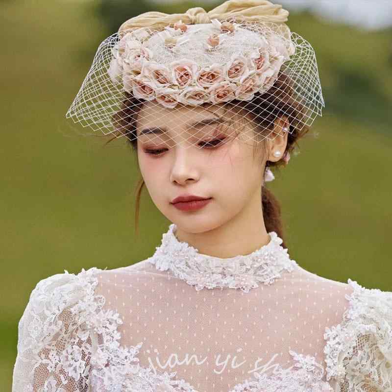 トーク帽 成人式 ウェディング ベール ヘアアクセサリー レトロ レディース エレガント 大人 上品 ドーム型 つばなし メッシュ リボン 花