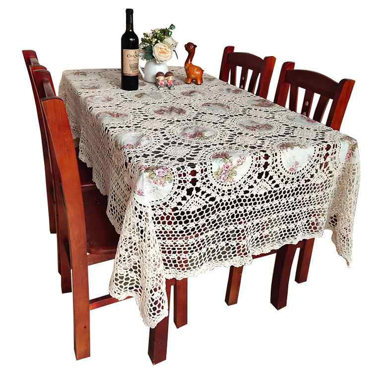 レース編み テーブルクロス レトロ ヨーロピアン メッシュ 四角形 ダイニング リビング 食卓 キャビネット テレビ カバー 防塵 シンプル おしゃれ 乳白 花模様