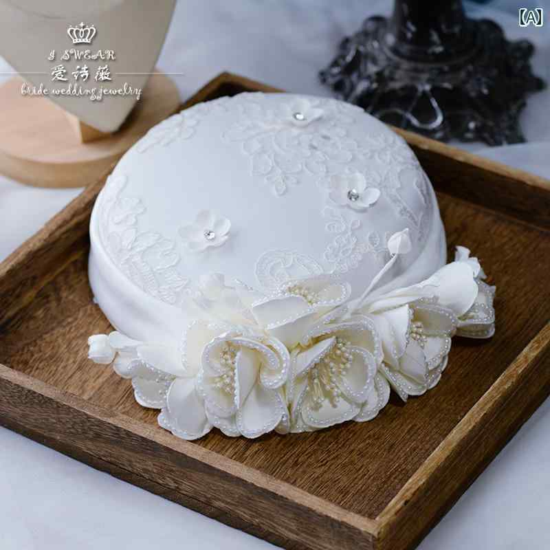 トーク帽 成人式 手作り ハンドメイド 花 綿 リネン ブライダル ステージ 写真 ヘアアクセサリー ウェディング 韓国 レディース エレガント 白