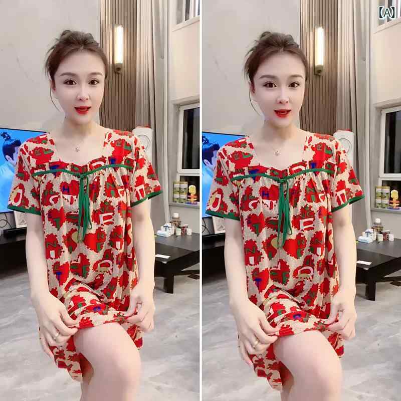 ネグリジェ ワンピース レディース 婦人服 薄手 半袖 スクエアネック 春夏 涼しい 大きいサイズ 韓国 ..