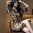 ネグリジェ ワンピース レディース 五分袖 シャツ 春夏 薄手 涼しい ゆったり 大きいサイズ セクシー ホームウェア パジャマ おしゃれ ヒョウ柄 くま