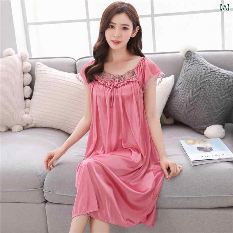 ネグリジェ ワンピース レディース 半袖 春夏 薄手 涼しい シフォン ゆったり 快適 ホームウェア 寝間着 セクシー ラウンドネック レース リボン フリル おしゃれ 青 紫 ピンク 大きいサイズ