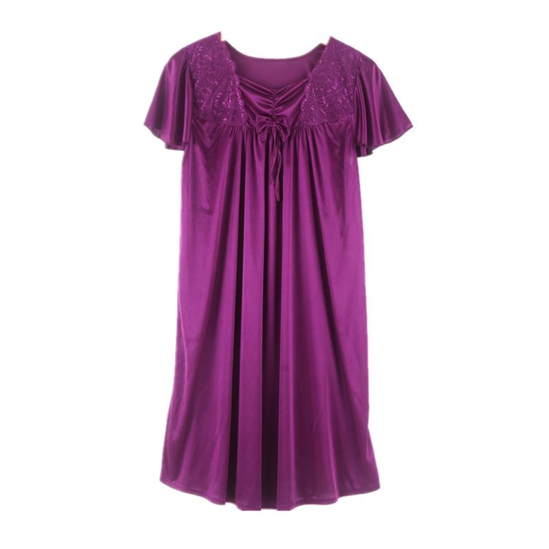 ネグリジェ ワンピース レディース 春夏 半袖 涼しい 薄手 大きいサイズ 膝丈 Vネック 快適 ホームウェア 寝間着 レース リボン 紫 赤 ピンク