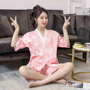 岩盤浴 ウェア サウナ レディース メンズ カップル 綿 大きいサイズ 着やすい ゆったり 上下セット Vネック ポケット ピンク 青 赤 花柄 桃