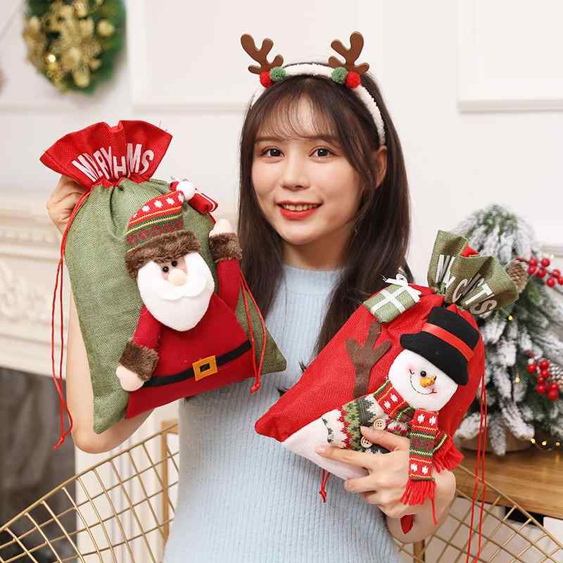 クリスマス 飾り おしゃれ 冬 12月 装飾 デコレーション こども 用品 ギフト 室内 サンタクロース スノーマン 巾着 立体 キャンディー バッグ