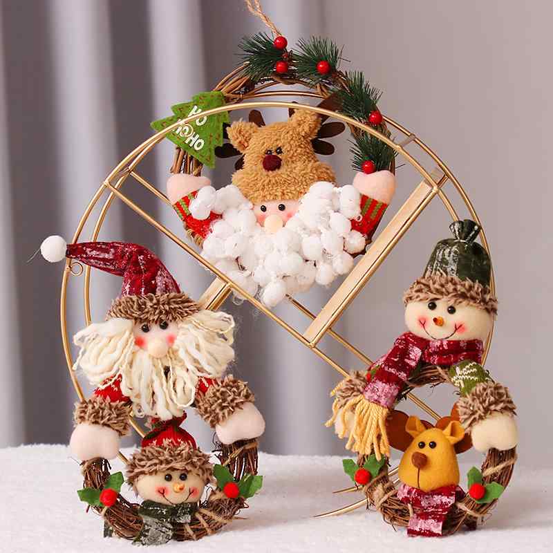 クリスマス 飾り おしゃれ 冬 12月 装飾 デコレーション 店舗 室内 ドア 壁かけ 窓辺 ラタン 籐 リース サンタクロース 雪だるま 人形 Merry Christmas