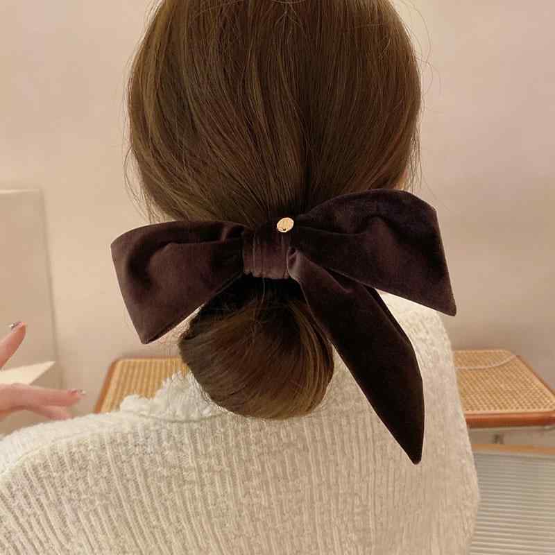 ヘアゴム レディース 髪飾り 髪留め 韓国スタイル スエード調 リボン 蝶々結び レトロ クラシック エレガント 上品 高級感 高見え ブラウン ベージュ 黒