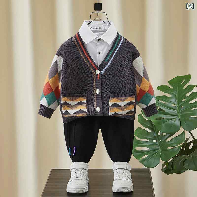 子供服 カーディガン 男の子 キッズ 薄手 長袖 羽織り トップス 春秋 柔らかい Vネック ポケット ボタン 前開き ひし形 カジュアル ブラウン