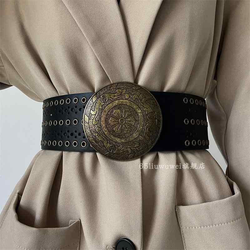 ベルト レディース 太い アクセサリー 装飾 小物 PUレザー 合金 バックル 細見え スリム 普段使い ショッピング ウエスタン ヴィンテージ風 アメカジ おしゃれ 黒 茶色