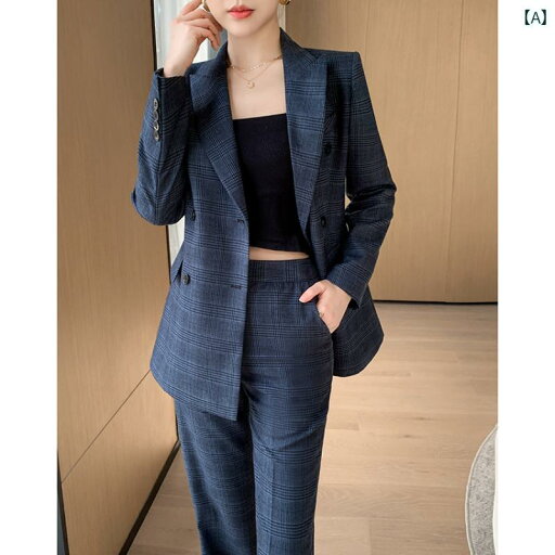 スーツ レディース ビジネス 春秋 長袖 ジャケット パンツ セットアップ ダブル ボタン ポケット スリム おしゃれ カジュアル チェック柄 大きいサイズ スーツ レディース ビジネス 春秋 長袖 ジャケット パンツ セットアップ ダブル ボタン ポケット スリム おしゃれ カジュアル チェック柄 大きいサイズ