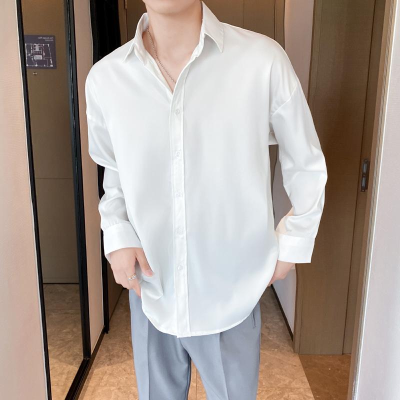 シャツ 長袖 メンズ 夏 トップス 薄手 ひんやり 涼しい 日焼け対策 大きいサイズ ゆったり ポインテッドカラー シンプル オフィス カジュアル エレガント 白 黒 緑 無地