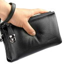 スマホ と 財布 が 入る バッグ メンズ クラッチ ハンド 牛革 トップ 巾着 バックル 仕切り ジッパー ポケット やわらか レザー 大 容量 ビジネス カジュアル 黒 プレーン(4)