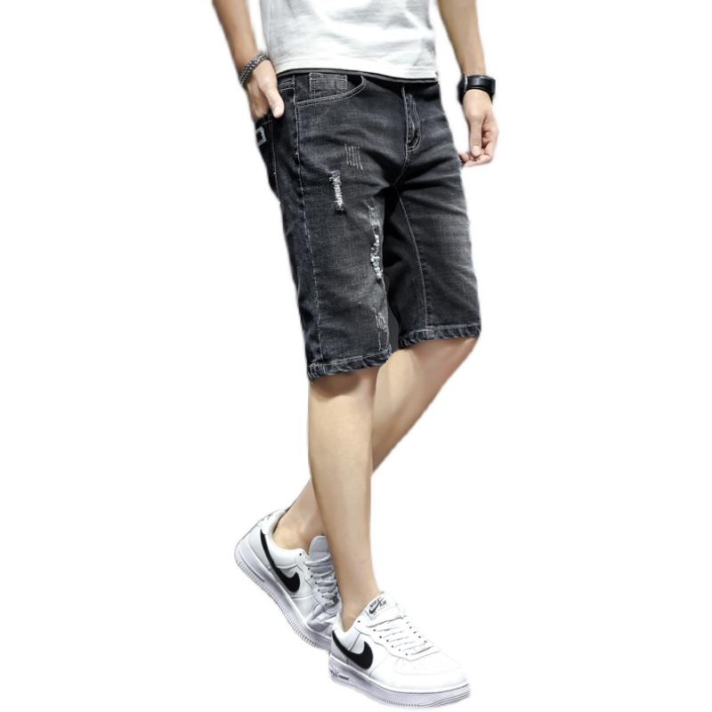 ハーフパンツ メンズ デニム 夏 ボトムス ダメージ加工 半ズボン 短パン 薄手 弾性 大きいサイズ ゆったり シンプル ストリート カジュアル スタイリッシュ 青 黒