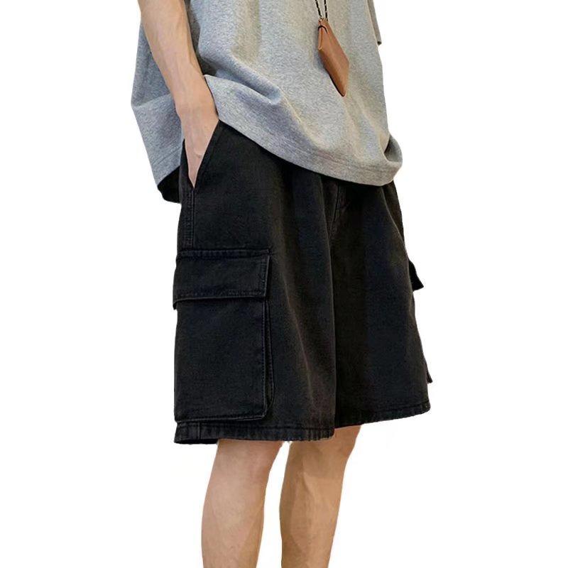 Rakuten - ハーフパンツ メンズ デニム 夏 ヴィンテージ風 アメリカン ボトムス 半ズボン 短パン ポケット トップス Tシャツ 大きいサイズ ゆったり ストリート シンプル カジュアル スタイリッシュ 青 黒