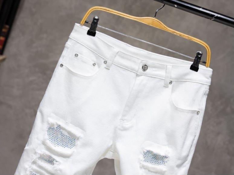 Cotton Pants - ハーフパンツ メンズ デニム アメリカン ストリート ラグジュアリー パッチホール ストレッチ スリムフィット オールシーズン 大きいサイズ ポケット 白