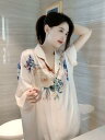 ネグリジェ ワンピース 半袖 レディース パジャマ ルームウェア 前開き 夏 涼しい 薄手 襟付き レース 通気性 吸汗 柔らかい 肌に優しい 快適 プリント ...