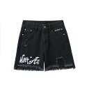 ダメージ デニム ショートパンツ レディース 夏 韓国 ボトムス 短パン カットオフ ジーンズ スリム ハイウエスト 大きいサイズ シンプル カジュアル 黒 刺...