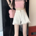ダメージ デニム ショートパンツ レディース 夏 アメリカン ボトムス 短パン ジーンズ カットオフ スリム ハイウエスト 大きいサイズ シンプル カジュアル ...
