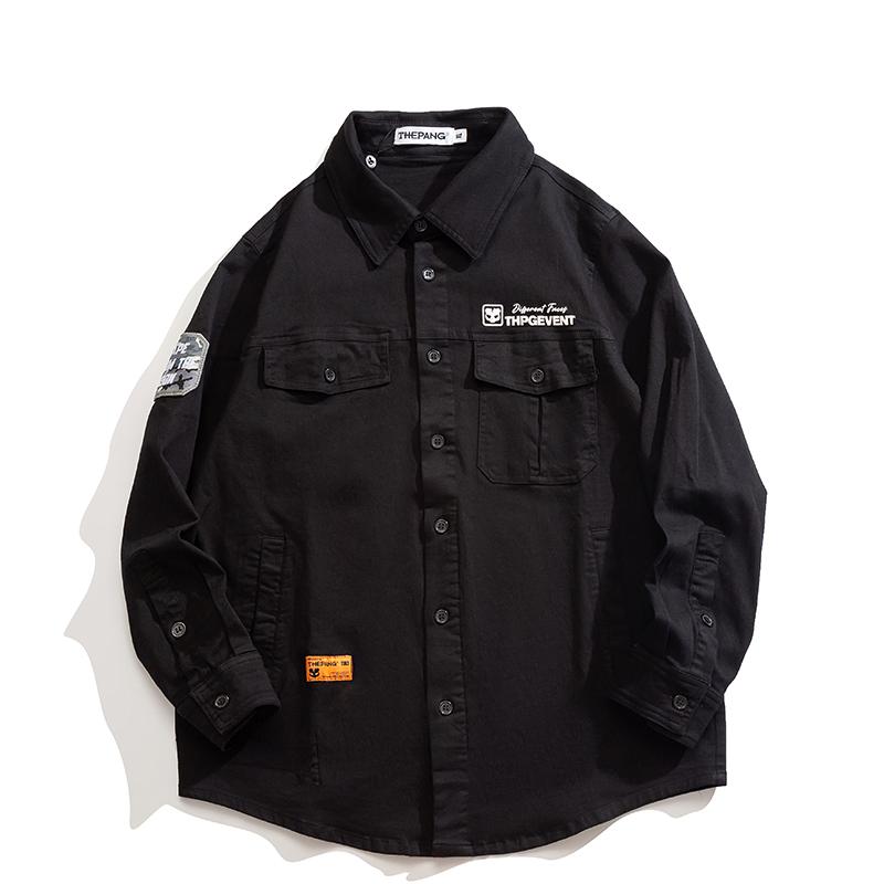 シャツ メンズ おしゃれ 大きいサイズ 秋 薄手 長袖 ワーク風 ブラック ゆったり カジュアル