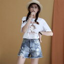 デニム ショートパンツ レディース ダメージ 夏 スリット ハイウエスト 大きいサイズ 履きやすい ゆったり ポケット 青 黒 白 カジュアル