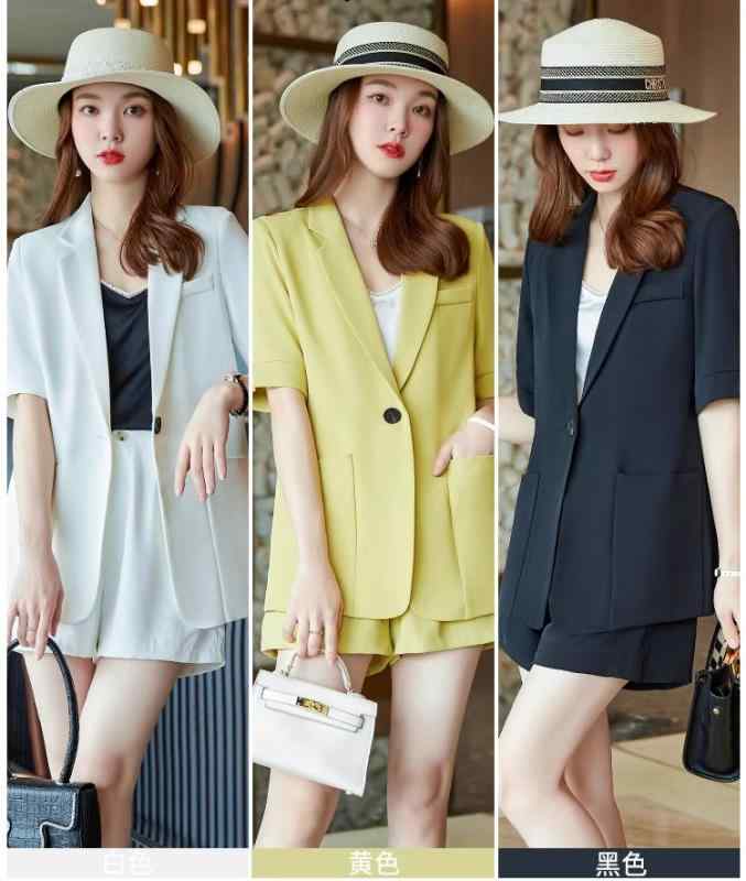 ジャケット ショートパンツ セットアップ レディース 夏 薄手 半袖 上着 ズボン ポケット 付き きれいめ カジュアル おしゃれ 大きいサイズ 黒 白 黄色