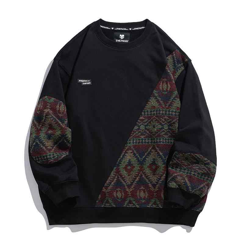 スウェット メンズ おしゃれ 大きいサイズ 秋 ゆったり 切り替え 配色 幾何柄 カジュアル