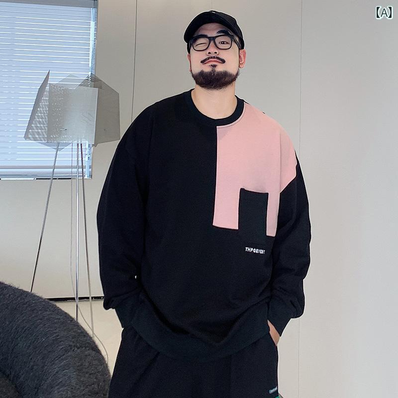 スウェット メンズ おしゃれ 大きいサイズ ゆったり 春 クルーネック 配色 切り替え 長袖 カジュアル