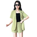 セットアップ レディース ショートパンツ ジャケット ボトムス ファッション 夏 半袖 大きいサイズ ダブルブレスト ポケット ボタン 無地 スタイリッシュ クール 緑 ピンク 黒