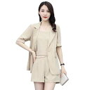 セットアップ レディース ショートパンツ ジャケット ボトムス トップス 夏 スリーピース 大きいサイズ シングルブレスト 着回し シンプル おしゃれ 黒 アプリコット 紫