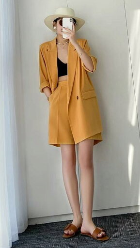 セットアップ レディース ショートパンツ ジャケット ボトムス トップス 夏 韓国 薄手 5分袖 ツーピース ミドル丈 無地 ゆったり カジュアル オレンジ 白 セットアップ レディース ショートパンツ ジャケット ボトムス トップス 夏 韓国 薄手 5分袖 ツーピース ミドル丈 無地 ゆったり カジュアル オレンジ 白